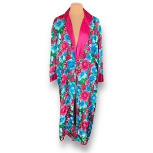 Vintage Victoria Secret Gold Label Pink Blue Floral Long Robe Sleep Size M/L